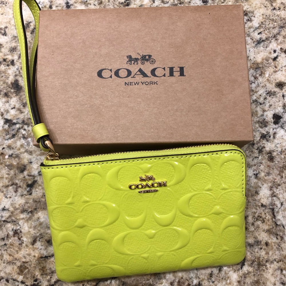 Neon Green COACH wristlet